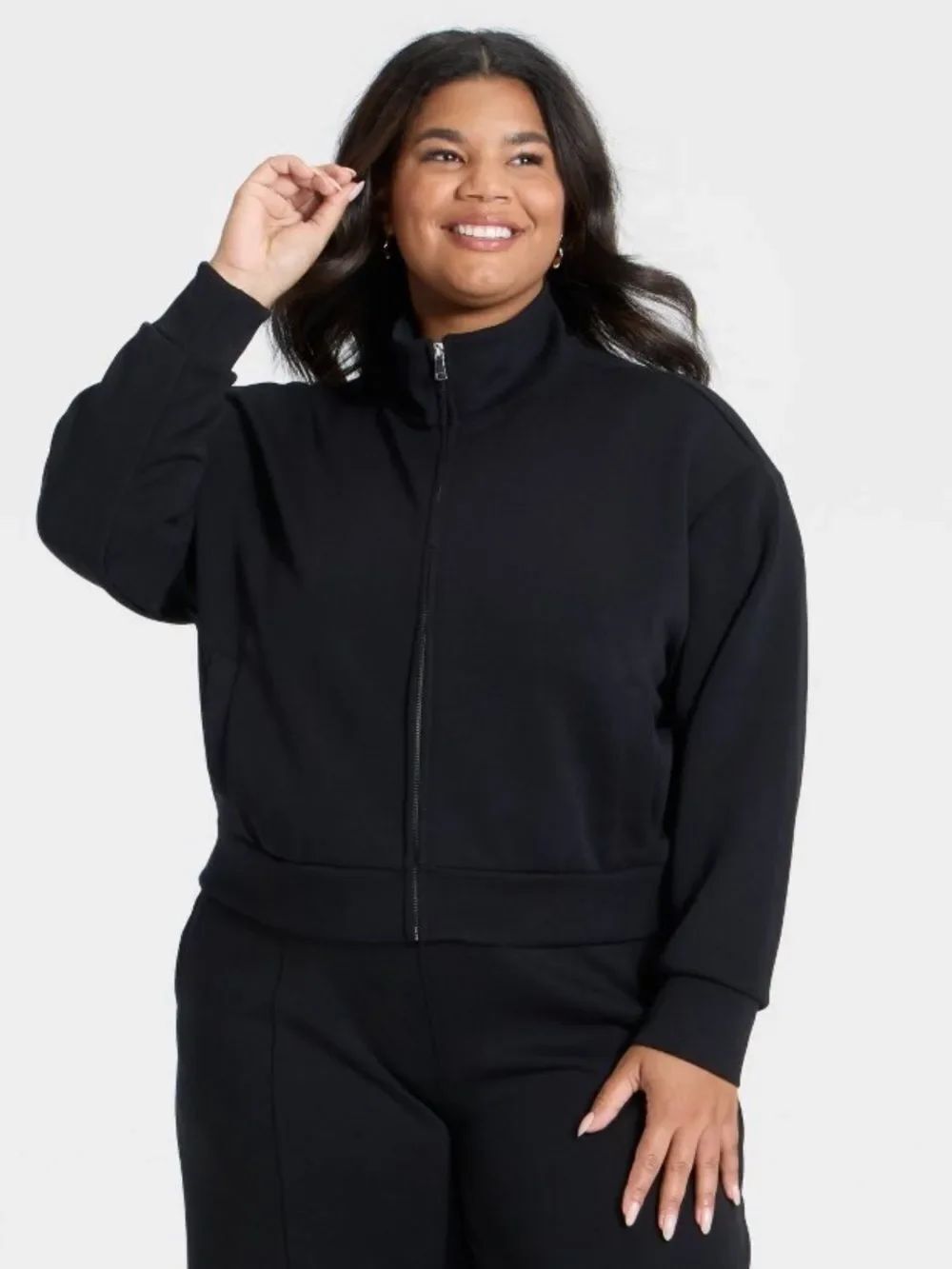 a new day L Black Sandwash High Neck Full Zip Up Sweatshirt